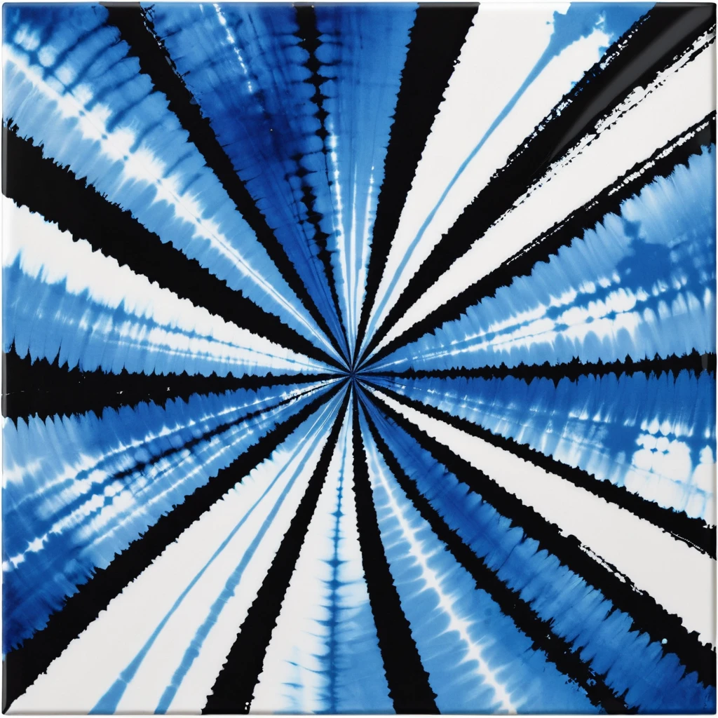Black, white and blue tie-dye pattern，Tile