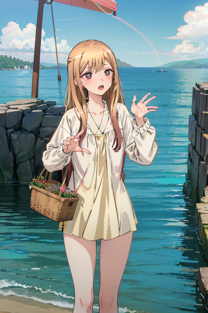 Light brown hair、bikini姿、エッチbikini姿、Random pose、bikini、Light brown hair、Semi-long hair、Pale red eyes、Random pose、Seaside Road、Sea view road、Blushing、Embarrassed expression、、Pale purple eyes、、Blushing、lipstick、Perfect hands、Detailed hands