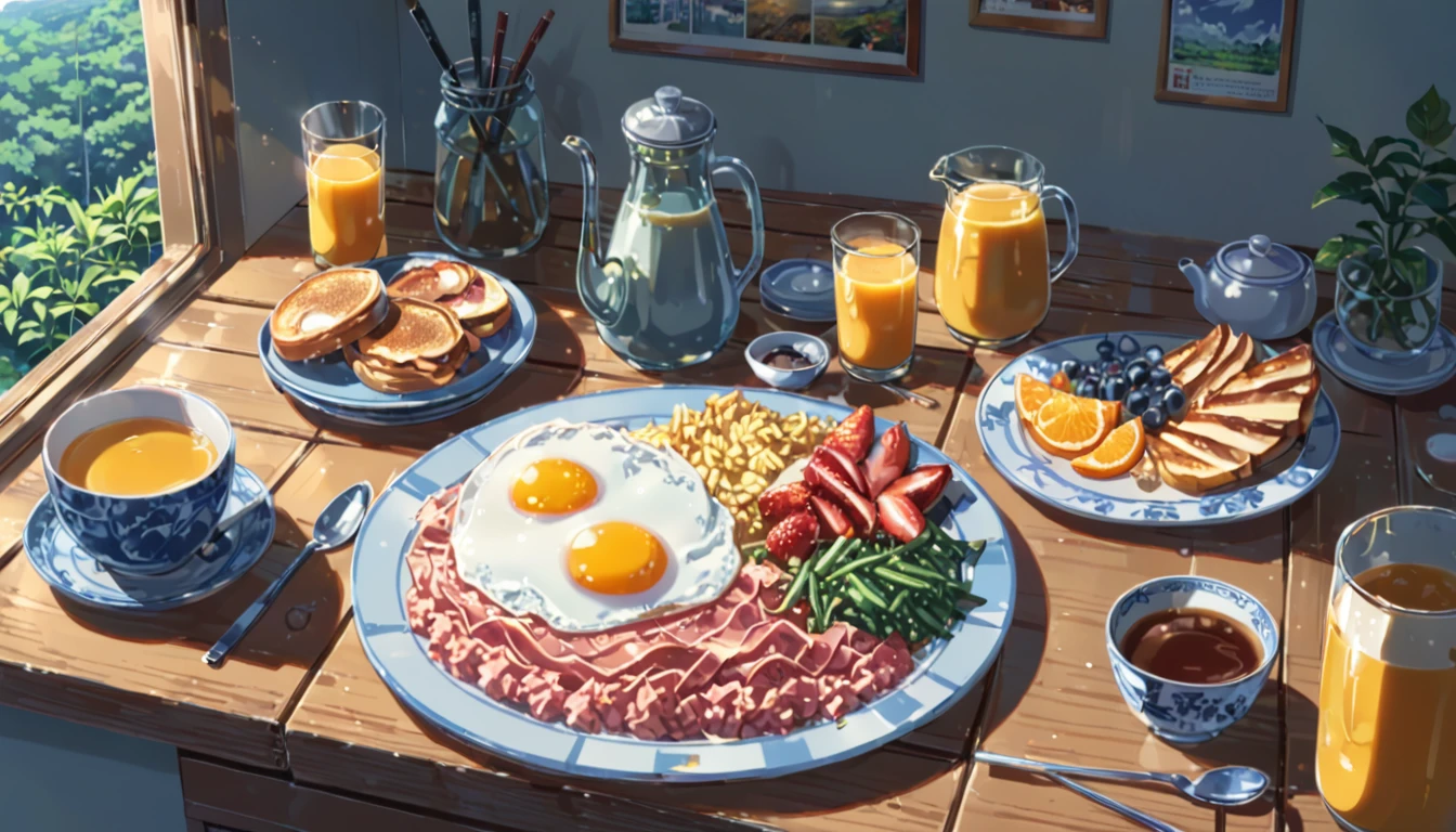 ((Anime: 1.4, Illustration)), (Masterpiece, Top Quality, Best Quality), (Ultra-Detailed, Absolutely Resolution), ((16k, HIGH RES)) (breakfast, morning, lighting), ( Anime: 1.4, Illustration)), (Masterpiece, Top Quality, Best Quality), (Ultra-Detailed, Absolutely Resolution). Ak {Lofi Art, Style of Laurie Greasley, Style of Makoto Shinkai, Anime Aesthetic}, BREAK {(Produces IMAGES WITH ITH INFORMATION THAN 40 Million Pixels with Cinematic-Like Detailed Textures S Hot on a Sony slur).}