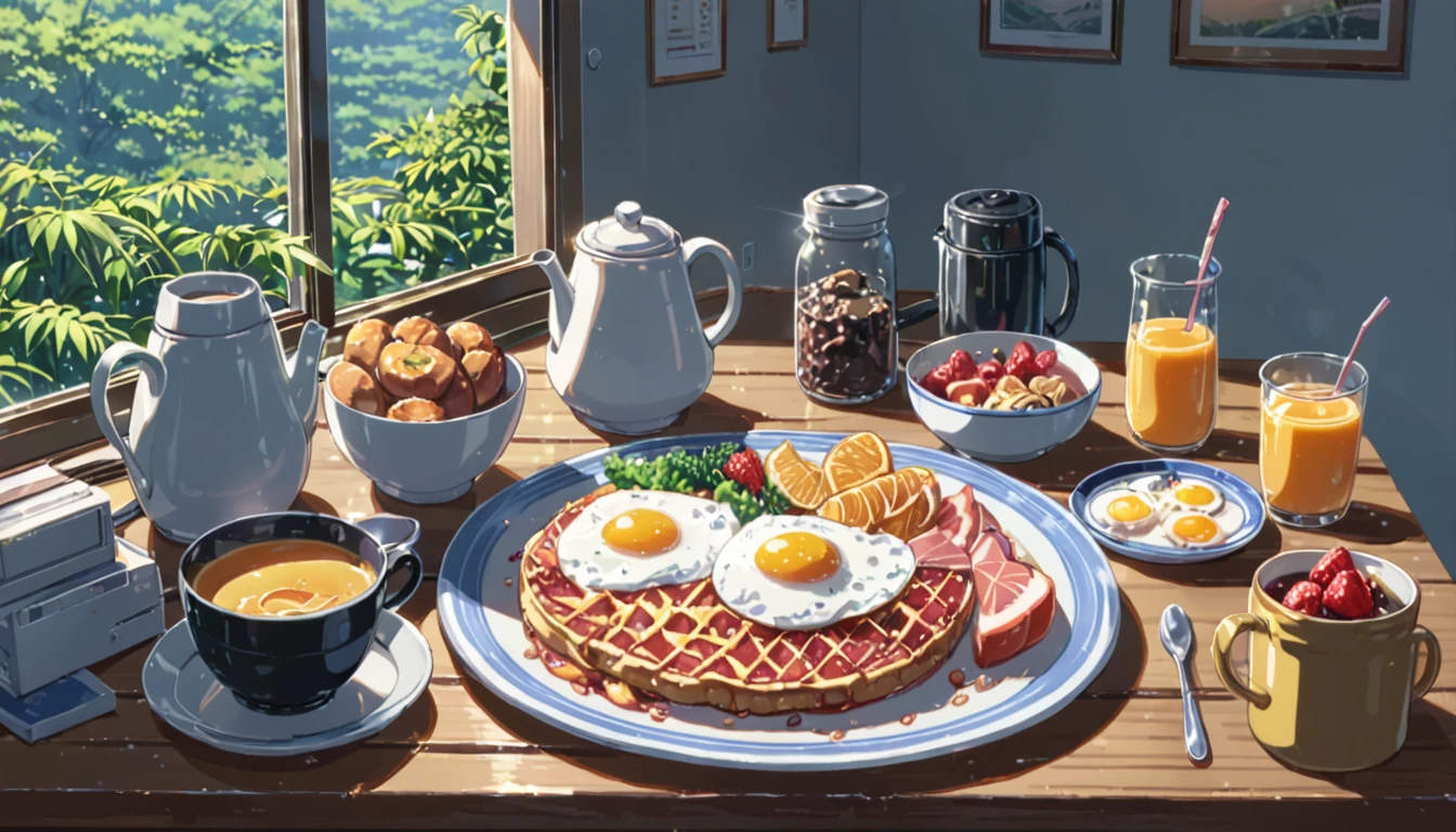 ((Anime: 1.4, Illustration)), (Masterpiece, Top Quality, Best Quality), (Ultra-Detailed, Absolutely Resolution), ((16k, HIGH RES)) (breakfast, morning, lighting), ( Anime: 1.4, Illustration)), (Masterpiece, Top Quality, Best Quality), (Ultra-Detailed, Absolutely Resolution). Ak {Lofi Art, Style of Laurie Greasley, Style of Makoto Shinkai, Anime Aesthetic}, BREAK {(Produces IMAGES WITH ITH INFORMATION THAN 40 Million Pixels with Cinematic-Like Detailed Textures S Hot on a Sony slur).}