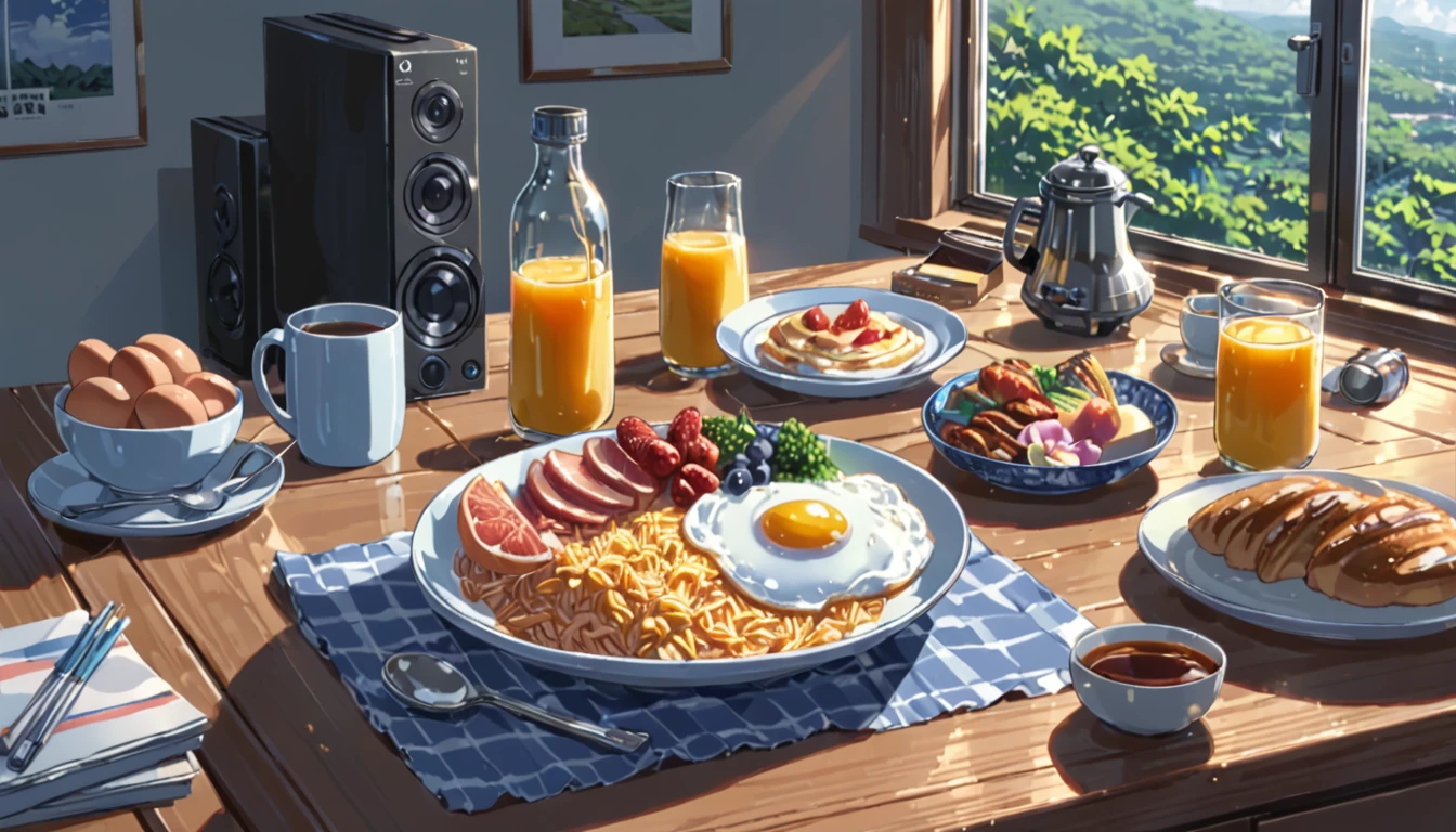 ((Anime: 1.4, Illustration)), (Masterpiece, Top Quality, Best Quality), (Ultra-Detailed, Absolutely Resolution), ((16k, HIGH RES)) (breakfast, morning, lighting), ( Anime: 1.4, Illustration)), (Masterpiece, Top Quality, Best Quality), (Ultra-Detailed, Absolutely Resolution). Ak {Lofi Art, Style of Laurie Greasley, Style of Makoto Shinkai, Anime Aesthetic}, BREAK {(Produces IMAGES WITH ITH INFORMATION THAN 40 Million Pixels with Cinematic-Like Detailed Textures S Hot on a Sony slur).}