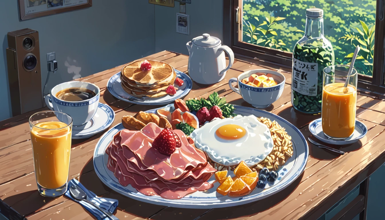 ((Anime: 1.4, Illustration)), (Masterpiece, Top Quality, Best Quality), (Ultra-Detailed, Absolutely Resolution), ((16k, HIGH RES)) (breakfast, morning, lighting), ( Anime: 1.4, Illustration)), (Masterpiece, Top Quality, Best Quality), (Ultra-Detailed, Absolutely Resolution). Ak {Lofi Art, Style of Laurie Greasley, Style of Makoto Shinkai, Anime Aesthetic}, BREAK {(Produces IMAGES WITH ITH INFORMATION THAN 40 Million Pixels with Cinematic-Like Detailed Textures S Hot on a Sony slur).}