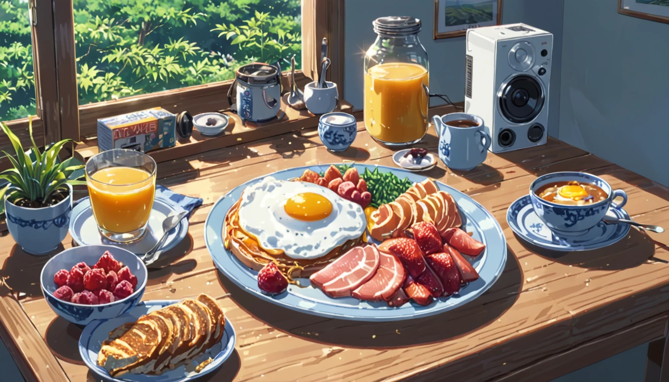 ((Anime: 1.4, Illustration)), (Masterpiece, Top Quality, Best Quality), (Ultra-Detailed, Absolutely Resolution), ((16k, HIGH RES)) (breakfast, morning, lighting), ( Anime: 1.4, Illustration)), (Masterpiece, Top Quality, Best Quality), (Ultra-Detailed, Absolutely Resolution). Ak {Lofi Art, Style of Laurie Greasley, Style of Makoto Shinkai, Anime Aesthetic}, BREAK {(Produces IMAGES WITH ITH INFORMATION THAN 40 Million Pixels with Cinematic-Like Detailed Textures S Hot on a Sony slur).}