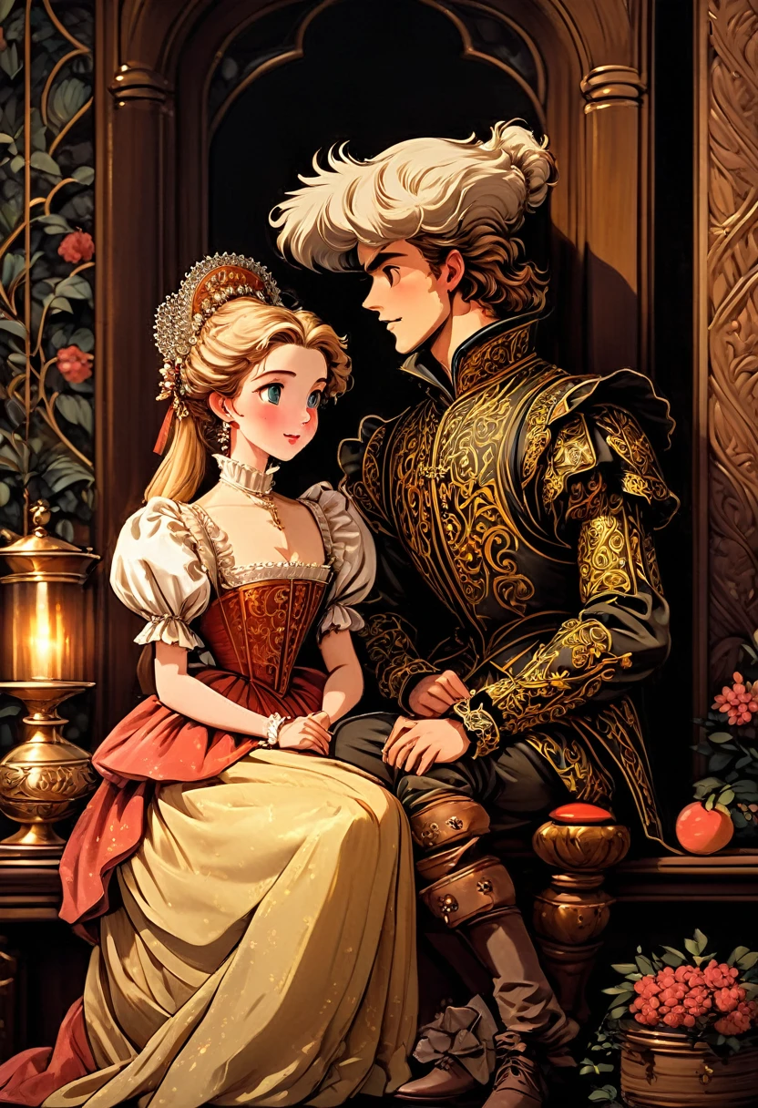 Masterpieces visually(8K)(High Resolution, Ultra Detailed), Showing a very late 1500s Elizabethan Enbglish Handsome young upper middle class couple male and female in classic period Elizabethan fashions clothings attires dress animated kinda anime style incredibly very detailwd
Waiting to start