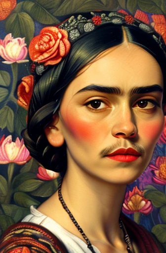 masterpiece,best quality,style of  William Morris portrait of frida kahlo