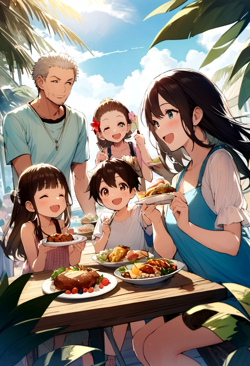 One Boy4Surrounded by people girls、Swimsuit、Yakiniku party on the beach