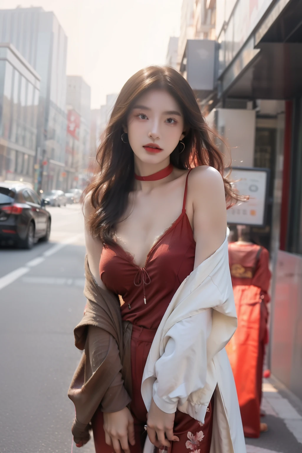 Traction collar:1.3,Leash:1.3,protrait photo,For the audience,HDR,uhd,8K,best quality,masterpiece,Highly detailed,Studio lighting,ultra-fine painting,sharp focus,physically-based rendering,extreme detail description,Professional,masterpiece,best quality,delicate,beautiful,a Hanfu girl is looking at lanterns on the ancient street,holding a Chinese lantern in her hand,with the background being the ancient street,hair_ornament,solo,flower,earrings,flower,black hair,black eyes,blur,lips,red_lips_,tassel depth of field,applying_makeup,lifelike,(red_clothes:1.5),Chinese clothing,floral printing,full-body photo,balanced composition,,Covered in sweat,Devil figure,slim,Front convex and back curved,Perfect body,ery detailed details of the face,Clear facial features,Fair and delicate skin,long legs,Avoid changing the facial features of the reference image,Perfect facial features,Very detailed details of the face,Glowing eyes,Big breasts,Cleavage,clavicle,Light arm,Bare legs,Black over the kn,Perfect body proportions,Long legs,Devil figure,Real skin texture,Glowing translucent skin,Real skin pores,Perfect hands,Perfect hands臂,Perfect hands指,Perfect legs,Perfect feet,Perfect feet趾,Traction collar:1.3,Leash:1.3,protrait photo,For the audience,Covered in sweat,Devil figure,slim,Front convex and back curved,Perfect body,的Very detailed details of the face,Clear facial features,Fair and delicate skin,long legs,Avoid changing the facial features of the reference image,Perfect facial features,Very detailed details of the face,Glowing eyes,Big breasts,Cleavage,clavicle,Light arm,Bare legs,Black over the knee,Perfect body proportions,Long legs,Devil figure,Real skin texture,Glowing translucent skin,Real skin pores,Perfect hands,Perfect hands臂,Perfect hands指,Perfect legs,Perfect feet,Perfect feet趾,