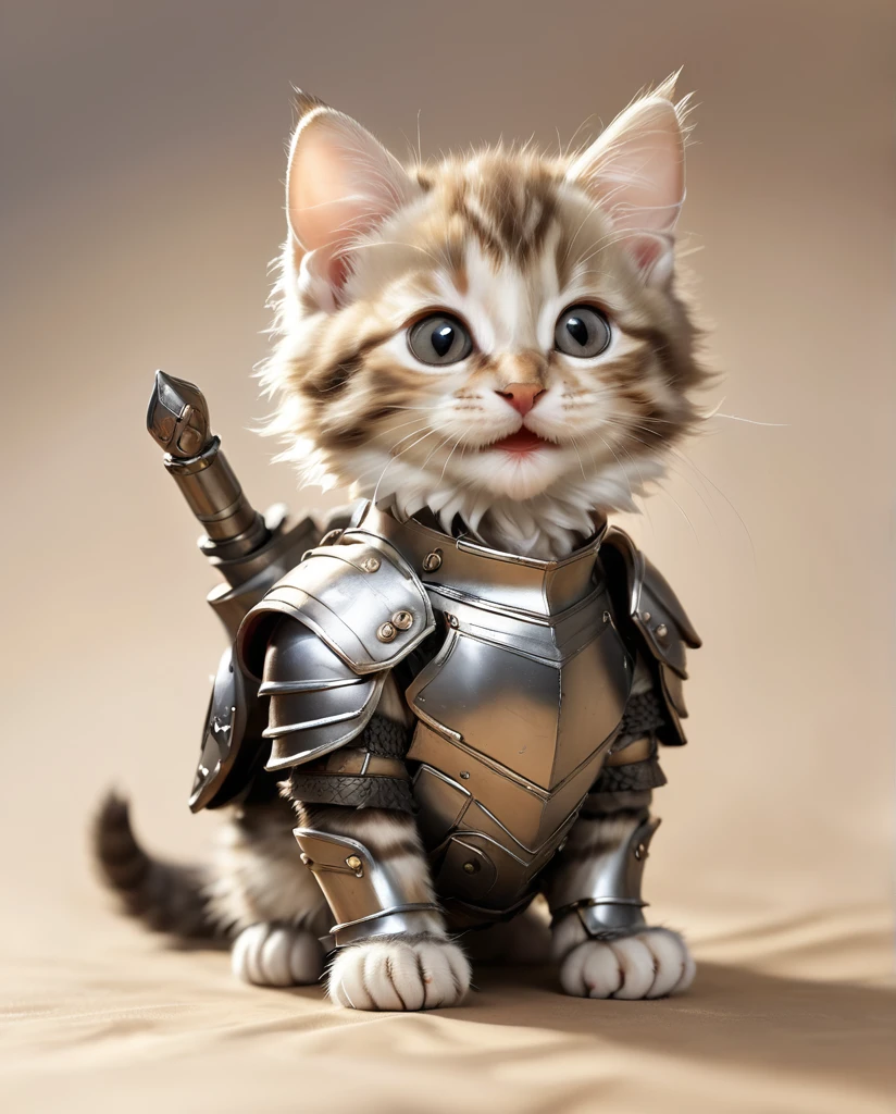 High-detail images American Curl Kitten Wearing armor Laughing