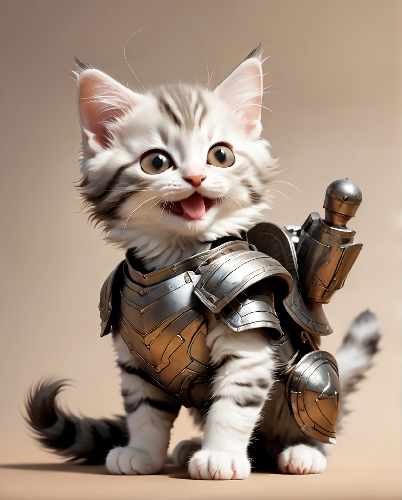 High-detail images American Curl Kitten Wearing armor Laughing