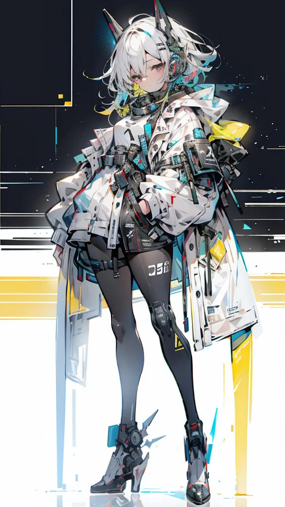 1 girl, short yellow hair, cyberpunk, Alice in Wonderland, black high heels, hand in pocket, best quality, 4k, 8k, highres, masterpiece:1.2, ultra-detailed, realistic, photorealistic, photo-realistic:1.37, HDR, UHD, studio lighting, ultra-fine painting, sharp focus, physically-based rendering, extreme detail description, professional, vivid colors, bokeh, concept art