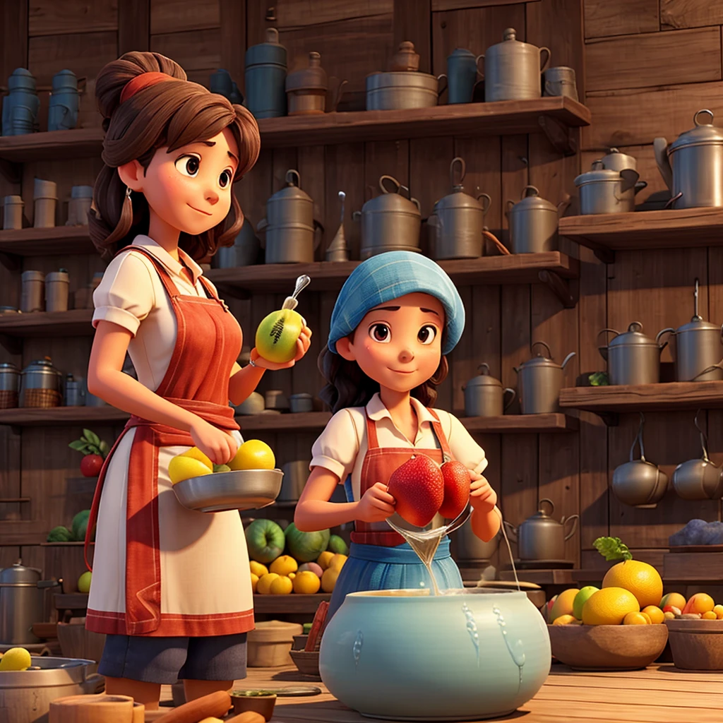 Woman making fruit water in a pot