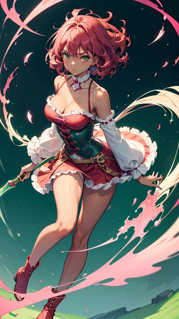 masterpiece, best quality, full body, 1girl, bangs, black choker, black tie, white hair, sticky swimsuit, sexy, blush, bracelet, large breasts, choker, collarbone, ear piercing, eyebrows visible through hair, gradient hair, smile, gyaru, jewelry, kogal, long hair, looking at the viewer, loose tie, tie, piercing, pleated dress, brown eyes, ring, swimsuit, smile, solo, sky, cherry blossoms, petals, illustration, elegant, woman, vibrant, armor, posing, front, colorful, dynamic, background with trees, confident, expression, holding, declaration, accessory, majestic, curled, around, bold, attention-grabbing, stylish, font, captivating, larger, impressive, modern, fashion, focus, fashion, anime style
