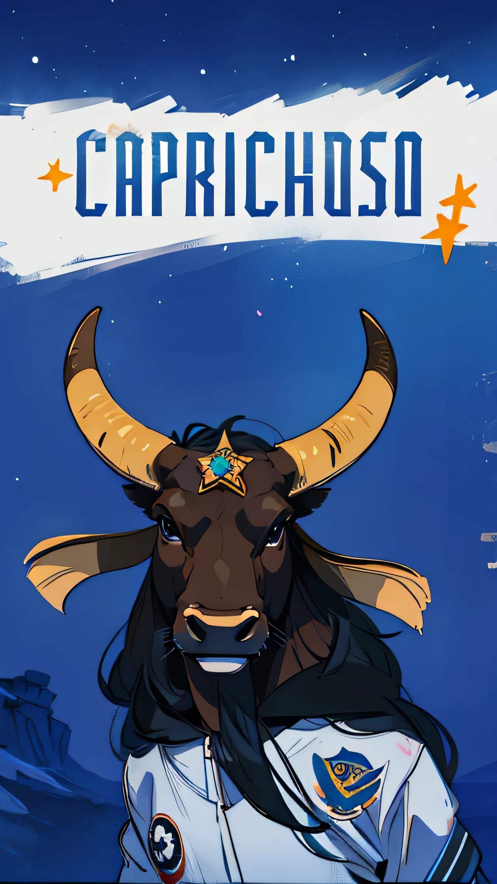 Illustration of an ox with a star on its forehead, in realistic style, Logo design.