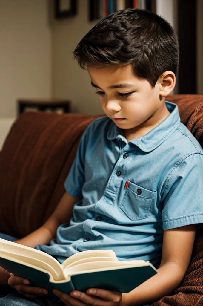 Make a photo of a boy reading book flying