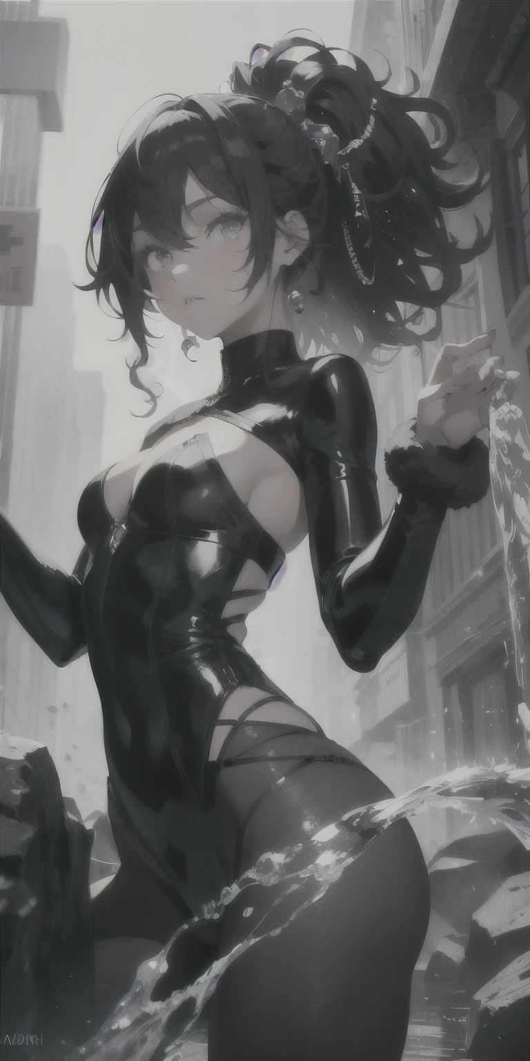 Absurd resolution, high resolution, (work of art:1.4), ultra detali, 1 girl,Black, curly hair, has ice powers