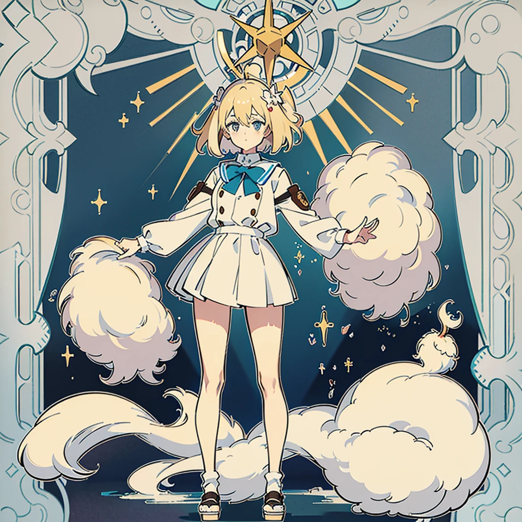 (extremely delicate and beautiful: 1.2), 1 girl, fashion girl, bangss, beautiful eyes, 弓, chestnut hair, cloused mouth, sideways, hair between the eyes, hair 弓, manga curta, gazing at viewer, medium hair, standing alone, trunk, schoolar uniform: 1.3, ((standing alone)), (work of art), blond