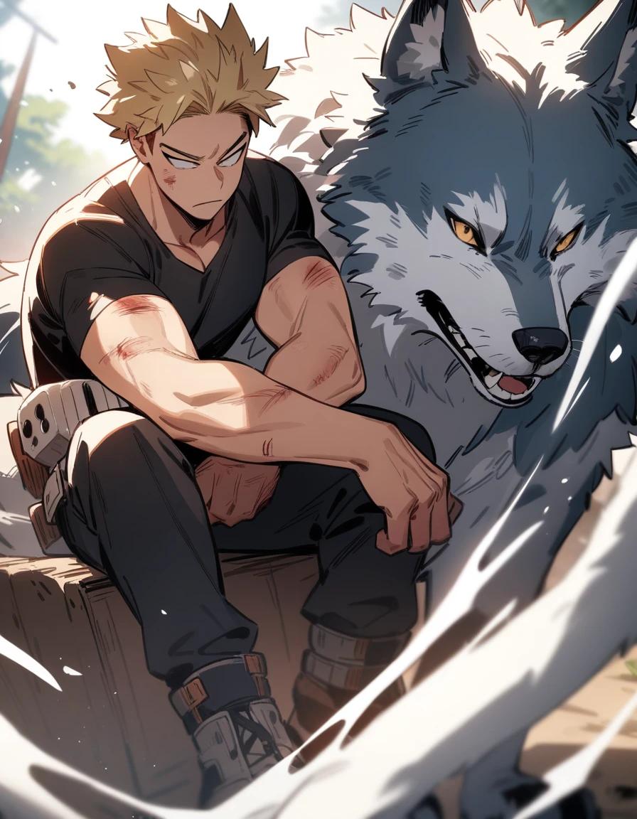 best quality, 1boy, male focus, boku no hero academia, injury, wolf, masterpiece, best quality, very aesthetic, absurdres