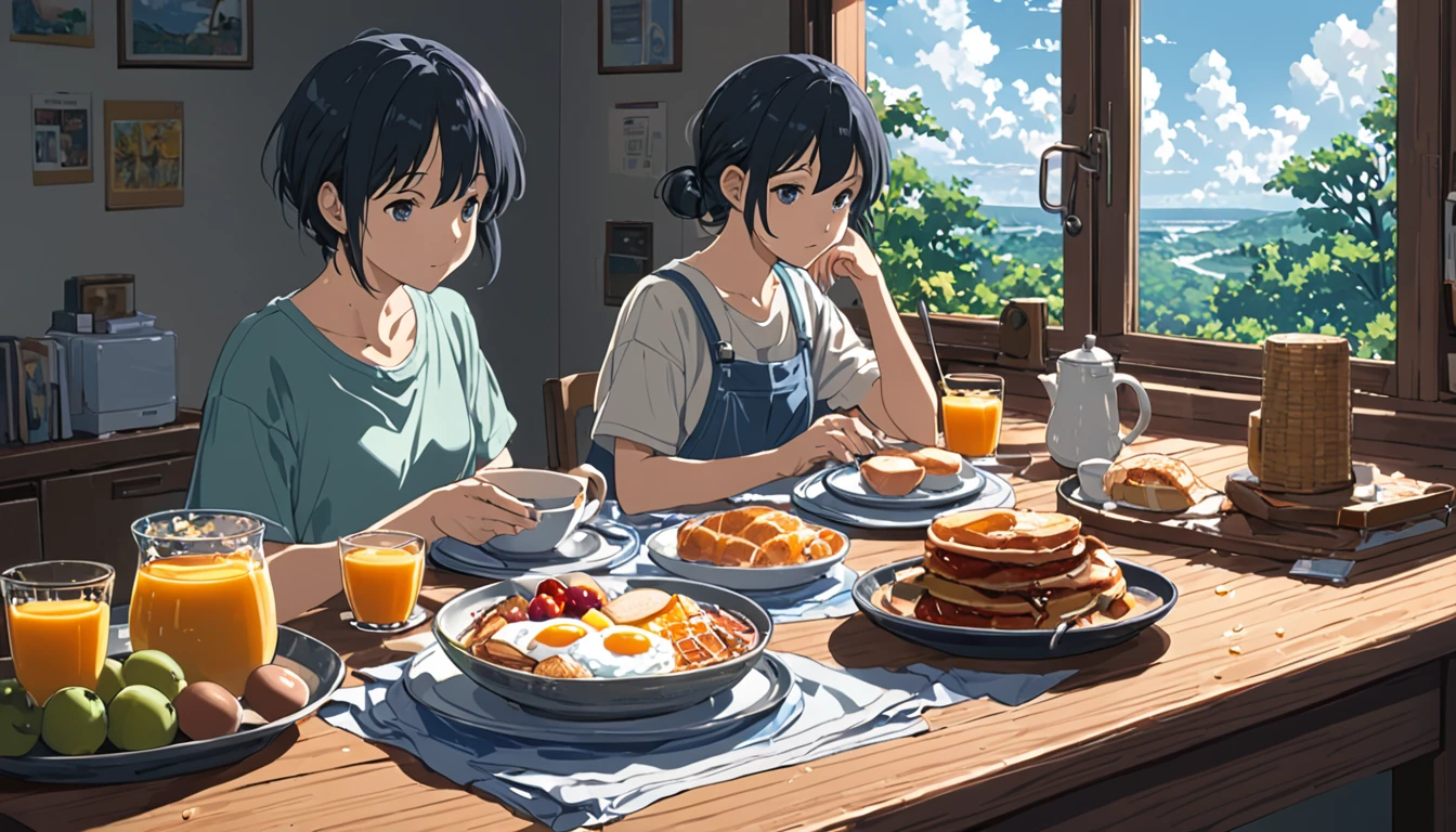 ((Anime: 1.4, Illustration)), (Masterpiece, Top Quality, Best Quality), (Ultra-Detailed, Absolutely Resolution), ((16k, HIGH RES)) (breakfast, morning, lighting), ( Anime: 1.4, Illustration)), (Masterpiece, Top Quality, Best Quality), (Ultra-Detailed, Absolutely Resolution). Ak {Lofi Art, Style of Laurie Greasley, Style of Makoto Shinkai, Anime Aesthetic}, BREAK {(Produces IMAGES WITH ITH INFORMATION THAN 40 Million Pixels with Cinematic-Like Detailed Textures S Hot on a Sony slur).}