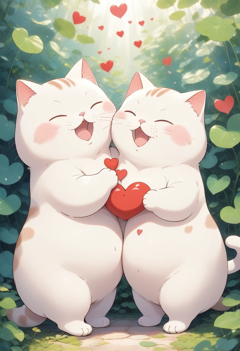 score_9, score_8_up, score_7_up, score_6_up, score_5_up, score_4_up, source_anime, 2.5D, two cute chubby cats, body language, heart shaped, fantasy wonder land, simple and cute picture book-like drawing, gentle color effects