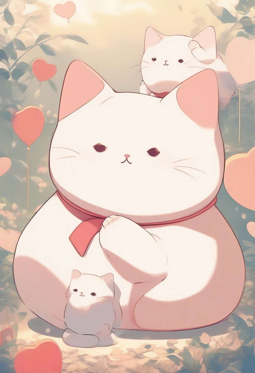 score_9, score_8_up, score_7_up, score_6_up, score_5_up, score_4_up, source_anime, 2.5D, two cute chubby cats, body language, heart shaped, fantasy wonder land, simple and cute picture book-like drawing, gentle color effects