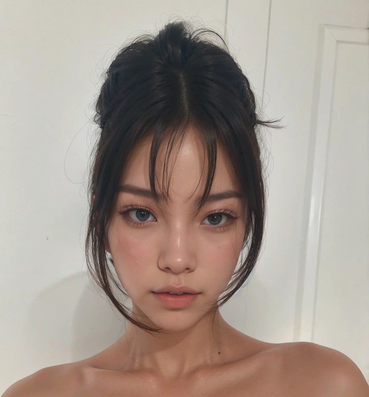 change hair color to light blonde and thin nose.