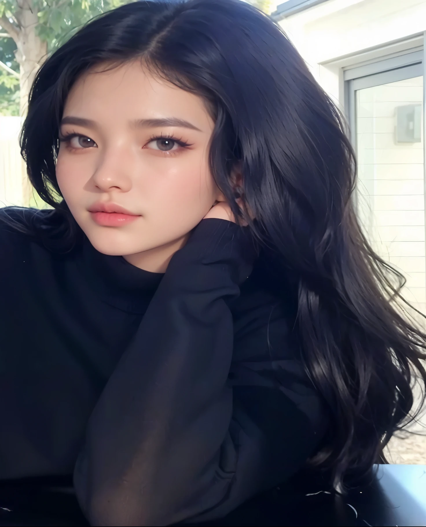Kizi, korean, Bblack hair, large lips, Youngh