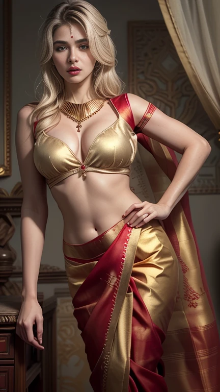 ultra realistic 8k cg, picture-perfect face, flawless, clean, masterpiece, professional artwork, famous artwork, cinematic lighting, cinematic bloom,43yo girl, solo, alluring step mom, beautiful,(sexy Bangladeshi women:1.2)beauty, long eyelashes, hourglass body, juicy lips,light_skin_female,pin up style,sexy smile,Silver hair, long hair, silky hair, toned legs, long neck, big ,detailed hair, ,detailed breasts, slim waist}, ((hazel colour eyes:1.2)),
gorgeous bright neon blue eye makeup and thick black winged eyeliner, peachy matte lipstick, looking into the camera,
detailed bangs, (hair between eyes:1.2), detailed eyebrows,
beautiful woman,very sexy appearance, seductive , rosy cheeks, smooth skin,
huge breasts, smooth face, detailed face, smooth skin,shiny skin,highly detailed face, detailed face, perfect proportions, well-proportioned body of six heads, huge breasts, thin waist, navel, big butt , crotch gap, large thighs,mature,
(hourglass body:1.3), ultra detailed, best illustrated, showing off, seductive_pose, sexy eyes,,full body portrait,(full body:1.3),wearing (Red Desiner Muga Silk Saree with Golden Chain Embroidery:1.5),
(Sweetheart Neckline Low-Cut Demi blouse:1.3)),hand over head,professional photoshot, incredibly beautiful woman in the form of a pornstar, elegant wild beauty and attractiveness, seductiveness and inaccessibility, beautiful, photoshot for Vogue magazines, sensual, ultra detailed, ,mature female,1 girl,cowboy_pose,naughty, (iu:0.8),cleavage,