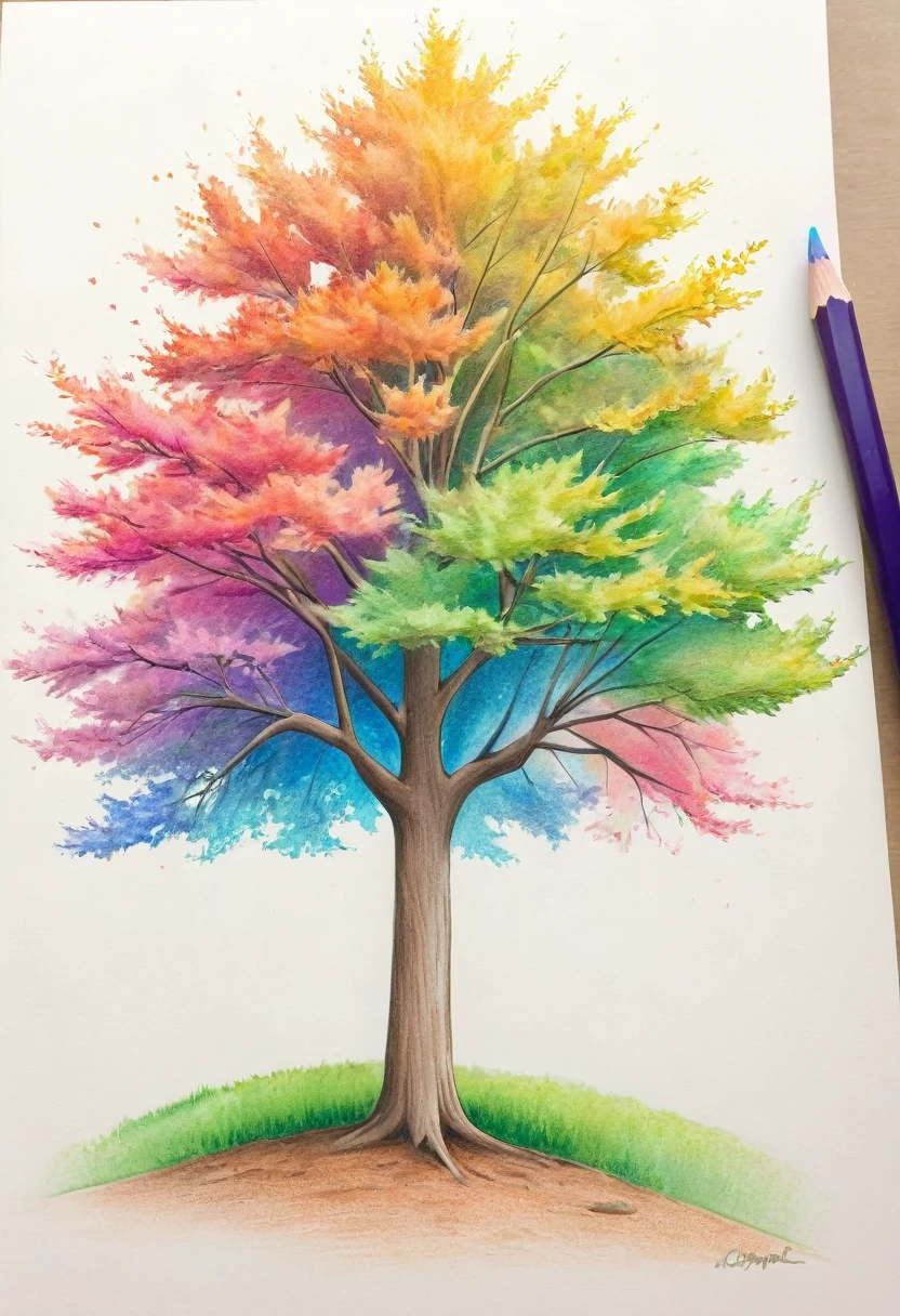 tree, colourpencils style, simple