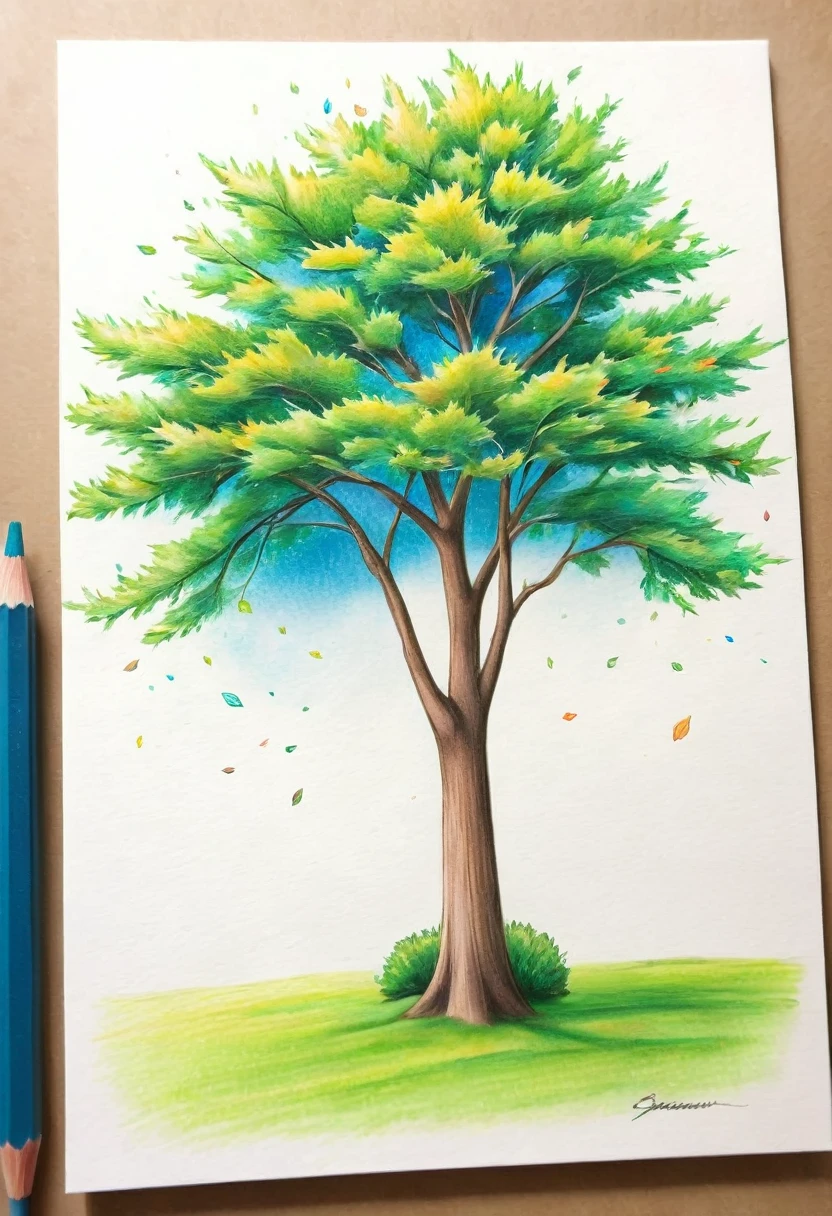 tree, colourpencils style, simple