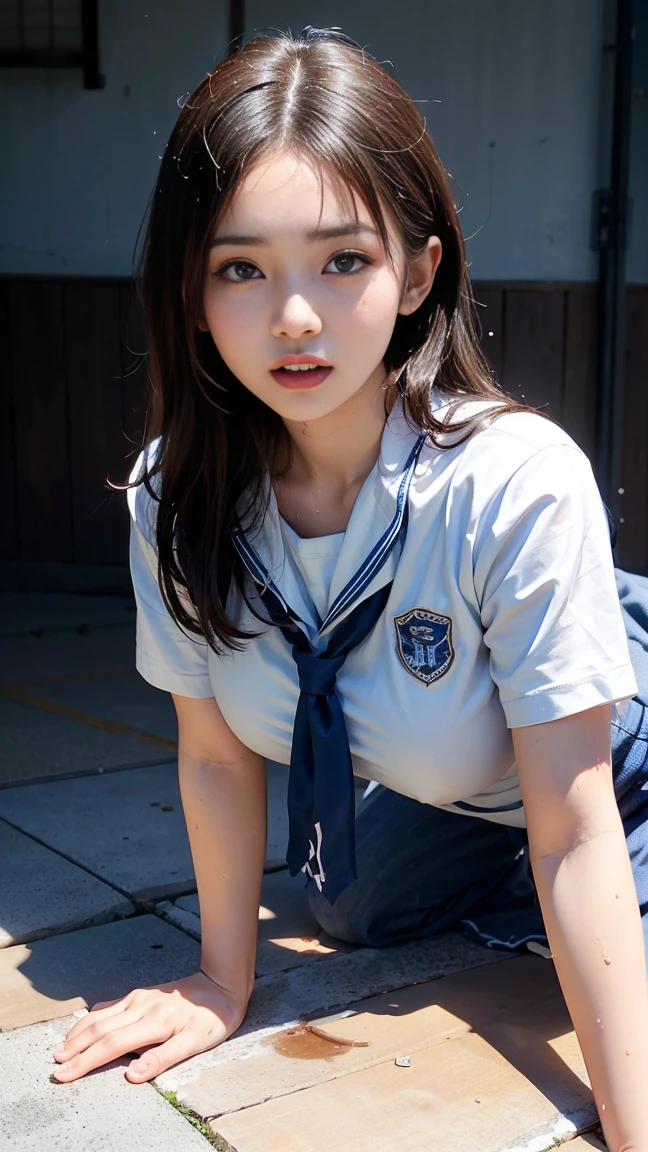 Magic Mix Real、(Live Shooting:1.2)、(Photorealistic:1.4)、The beauty of beautiful details Delicate expression、Lacietiful fine eyes、Huge file sizes、Super detailed、High resolution、A superb beauty Highest quality、masterpiece、、(Japanese Woman)、Extremely detailed representation、Fine details、Highly detailed face movie lighting、(age Girls)、Sexy upturned eyes、Strong bite、Sweaty、Splash、Dark sweat stains、((Super cute、((Big Tits))、(((slender)))、Detailed bite、((((Mekosuji、Sujiman、))))Soaking wet、(((High school girl uniform)))Spread legs, stink crotch、Amazing leg spread、Wide-open legs、Clear crack、(((White panties)))(((Navy blue knee socks)))(((loafers)))Two legs、((Poop sitting))、Dripping Sweat、((((On all fours))))