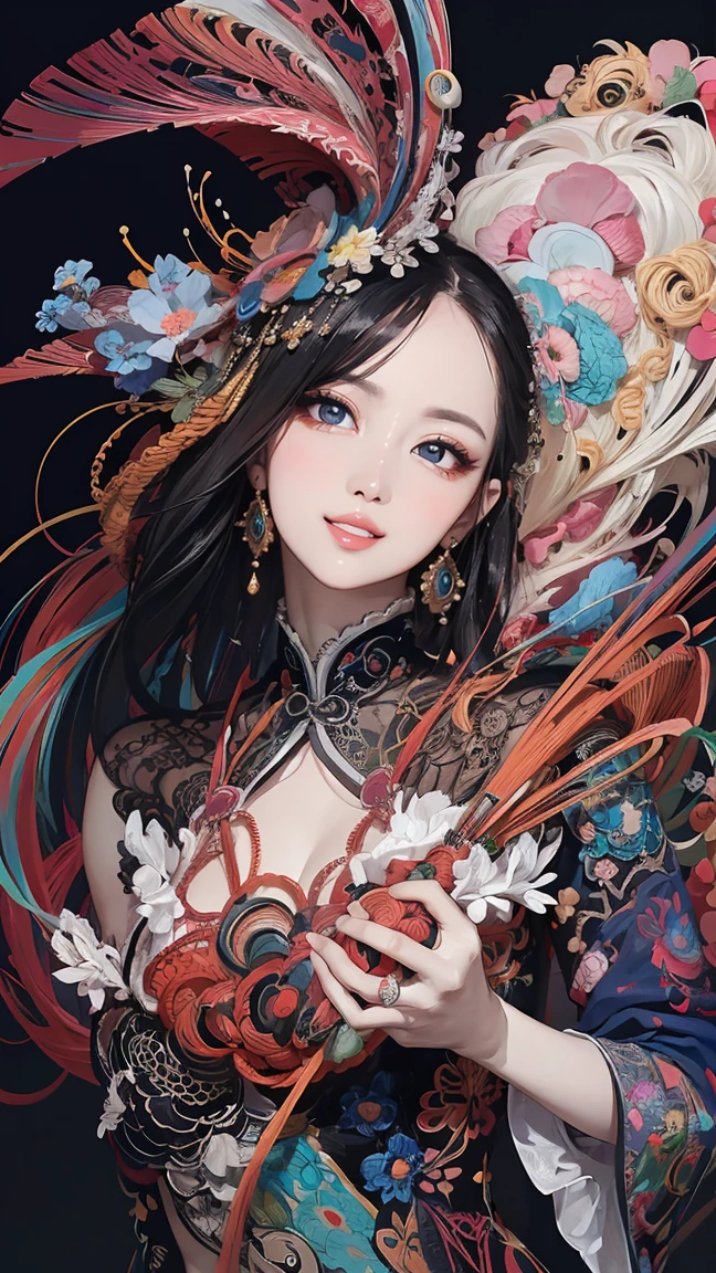 official art, anatomical correct，unity 8k wallpaper, ultra detailed, beautiful and aesthetic, masterpiece, best quality, chinese style, (zentangle, mandala, tangle, entangle), ecstasy of flower, 1girl, extremely detailed, dynamic angle, cowboyshot, the most beautiful form of chaos, elegant, a brutalist designed, vivid colours, romanticism, by james jean, roby dwi antono, ross tran, francis bacon, michal mraz, adrian ghenie, petra cortright, gerhard richter, takato yamamoto, ashley wood, atmospheric