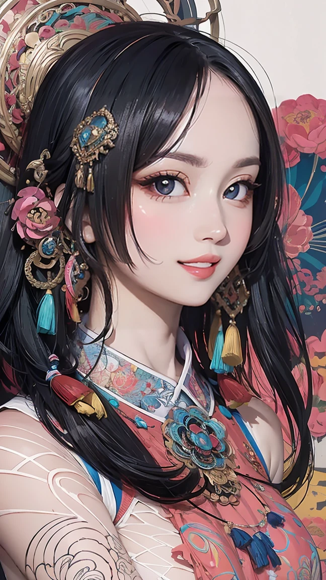 official art, anatomical correct，unity 8k wallpaper, ultra detailed, beautiful and aesthetic, masterpiece, best quality, chinese style, (zentangle, mandala, tangle, entangle), ecstasy of flower, 1girl, extremely detailed, dynamic angle, cowboyshot, the most beautiful form of chaos, elegant, a brutalist designed, vivid colours, romanticism, by james jean, roby dwi antono, ross tran, francis bacon, michal mraz, adrian ghenie, petra cortright, gerhard richter, takato yamamoto, ashley wood, atmospheric