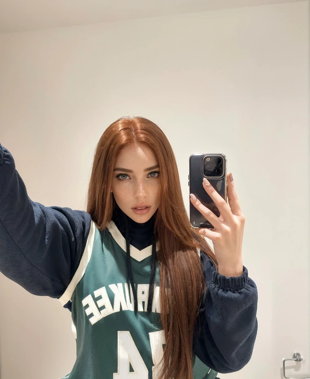 A detailed portrait of a beautiful woman with striking red hair and freckles, wearing an intricate dress, (best quality,4k,8k,highres,masterpiece:1.2),ultra-detailed,(realistic,photorealistic,photo-realistic:1.37),hyper-realistic,extremely detailed face and skin, gorgeous eyes, luscious lips, flowing hair, elegant dress, dramatic lighting, cinematic composition