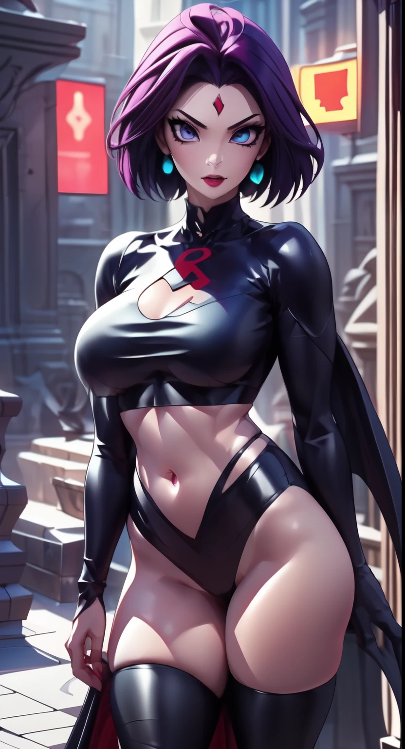 1girl as raven goth woman, detailed eyes, detailed face, pale skin,mature body, tall body,seductive body, big breast, medium thigh, wide hips, masterpiece