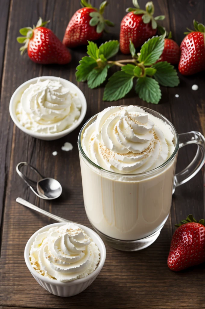 Young strawberries with cream
