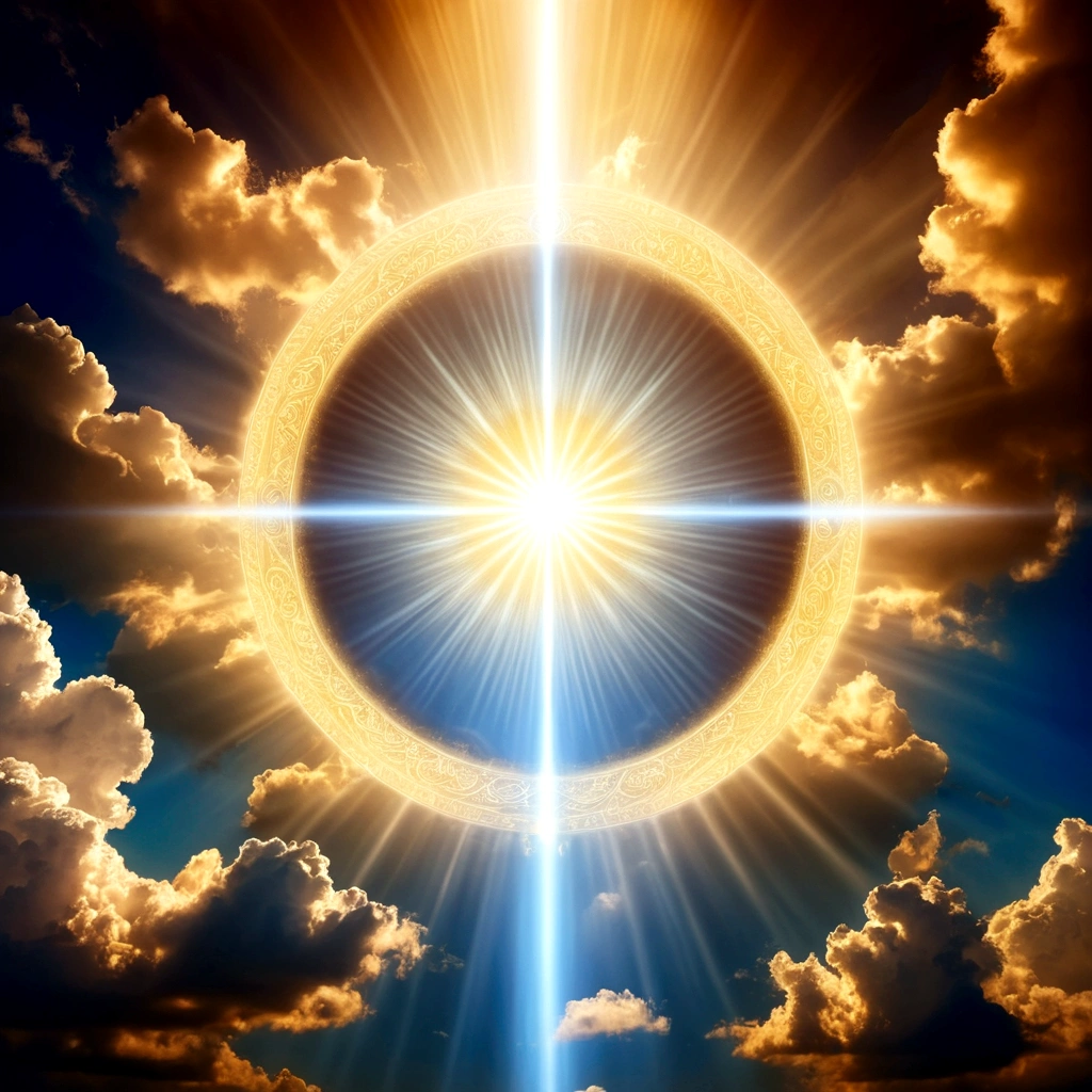 (a powerful deity shining with divine light,glowing radiant clouds,bright sky,heavenly rays of light,dramatic lighting,dramatic lighting,dramatic lighting,dramatic lighting,dramatic lighting,dramatic lighting)