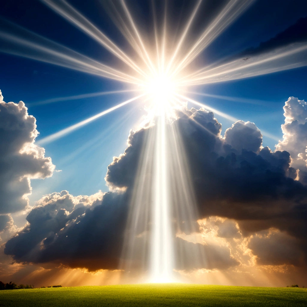 (a powerful deity shining with divine light,glowing radiant clouds,bright sky,heavenly rays of light,dramatic lighting,dramatic lighting,dramatic lighting,dramatic lighting,dramatic lighting,dramatic lighting)