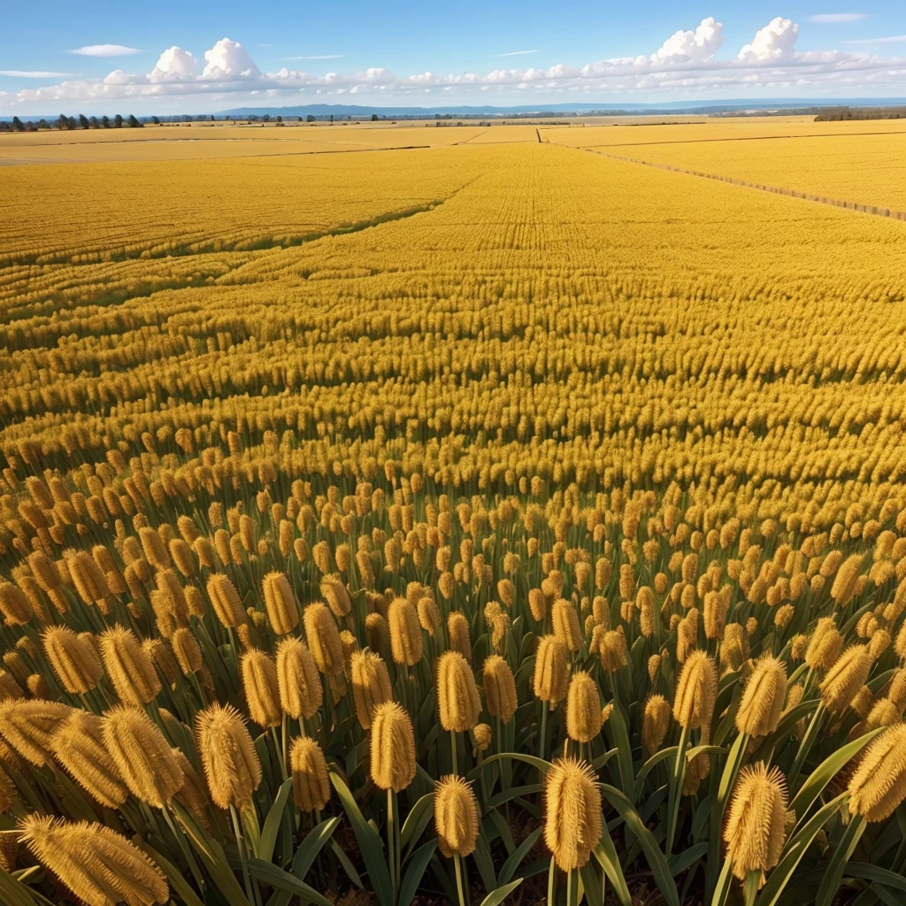 a lot of grain  west  in the field. 