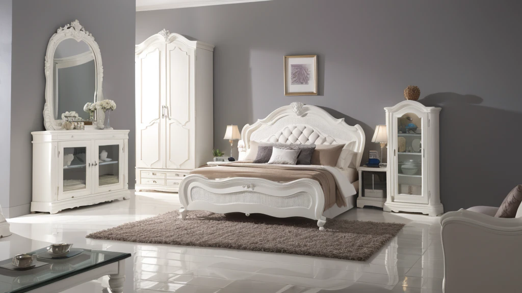White furniture,(Detailed face),vivid,chest,cute,White royal dress,4K,Ultra-high resolution,(Photorealistic:1.7)Gray background,