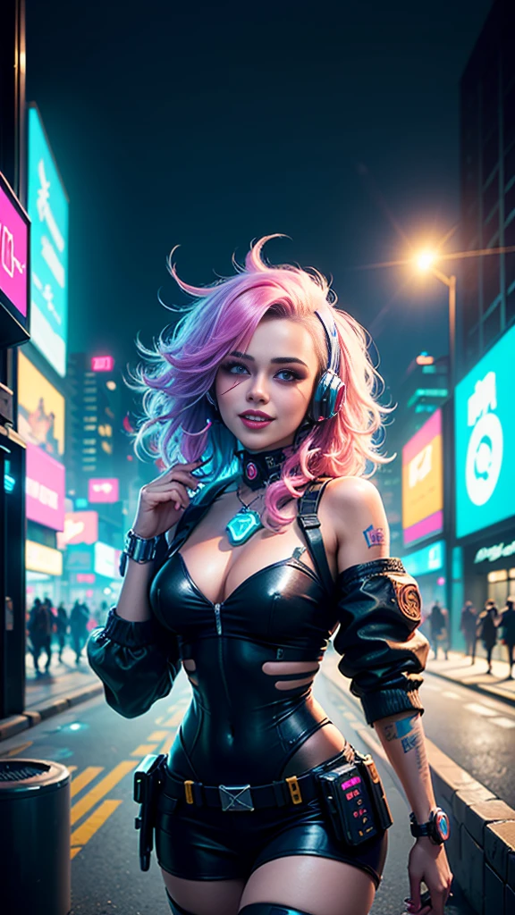 (1 cyberpunk girl in a colorful Harajuku style pop outfit)), (((Looking up))), cowboy shot, wind, messy hair, ((Cyberpunk 2077 cityscape)), (Cyberpunk aesthetics and atmosphere:1.3), (Blade runner), bright colors, smiling, ((cinematic lighting))
Headphones Nightclub Laughing out loud Looking down on