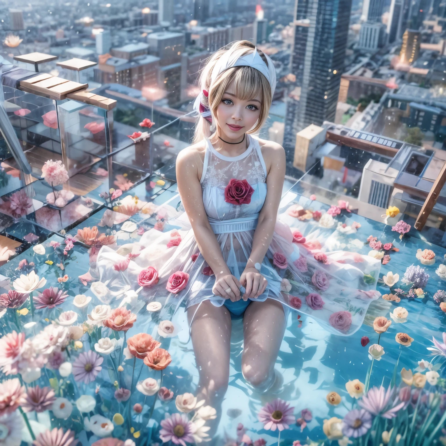 BloodRed, White in Pearly RainbowColors,ExtremelyDetailed(ProfessionalPhoto of Girl Floating in the Sky:1.37)ZoomLayer{Stunning|Mystic|GodRays|Haze}, 57th floor infinity pool in the urban forest. (Masterpiece 8K TopQuality:1.2)(ExtremelyDetailed NOGIZAKA face:1.37) ElaboratePupil with (SparklingHighlights:1.28) DoubleEyelids with Voluminous LongEyelashes PUNIPUNI RosyCheeks (Joyful Expressions LifeLike Rendering) MotionBlur  BREAK  (Acutance:0.77) PUNIPUNI Radiant Impeccable PearlSkin with Transparency White(Skinny SchoolSwimwear) {(HiddenHand)|((Corrected BabyLike Hand))} Whole Body Proportions and all limbs are Anatomically Accurate, {Carnation|Tulips|(Rose)} [FlowerWreath WrappedBody Full of Flowers Covering girl's body] {((Dazzling RainbowColorHorizon))|ColorfulSky|ColoredClouds|(Starly Particles)}(extra limbs:-1.4)(Not Detailed Face:-1.37)(Not Detailed Hand:-1.28), Drawing infinity pool reference to the rooftop of Marina Bay Sands