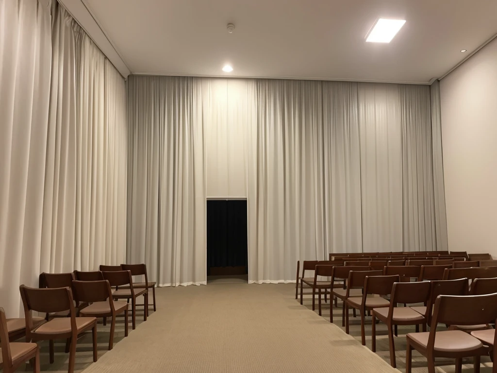 A typical funeral hall in Japan, White wall, curtain
