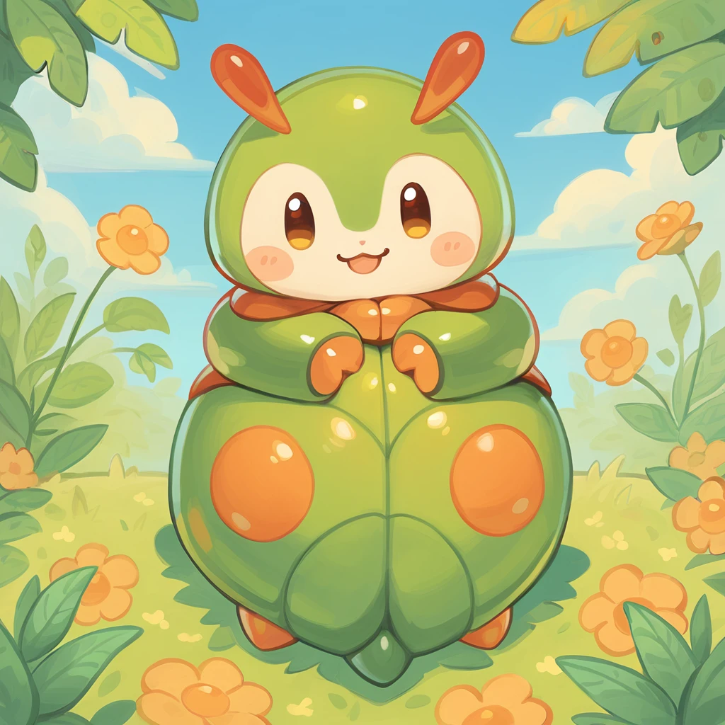 too cute beetle larva in idyllic art style