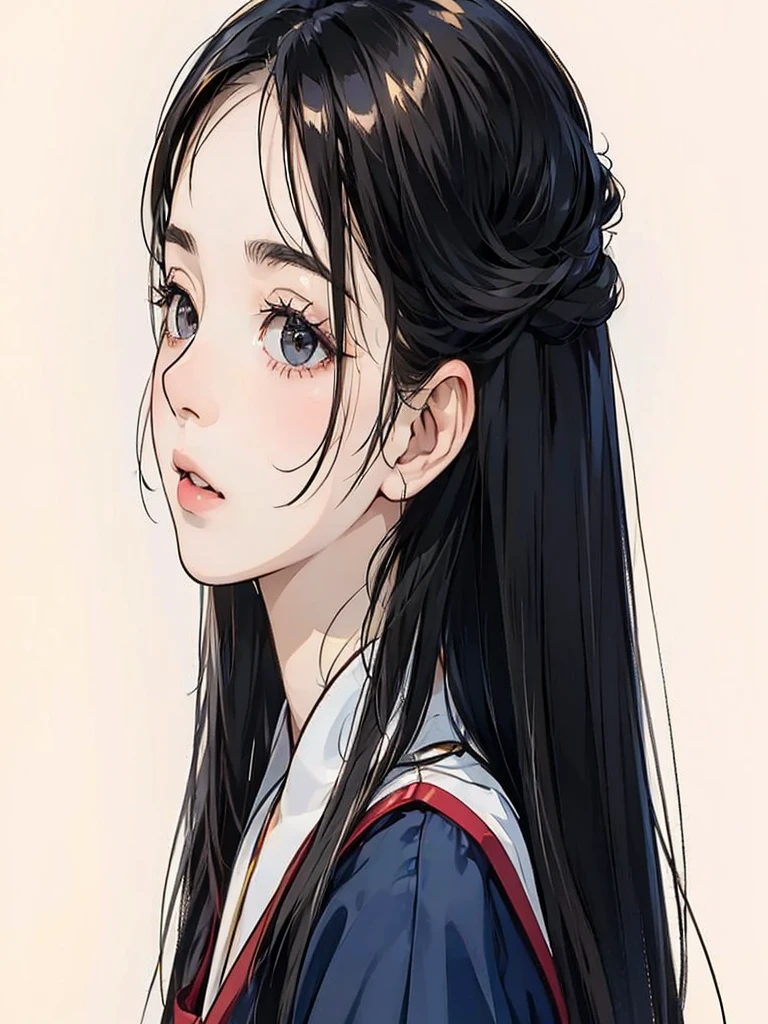 (in 8K、top-quality、masterpiece:1.2)、1 girl、short-haired、black hair long、Brown-skinned、red view、brown eyes