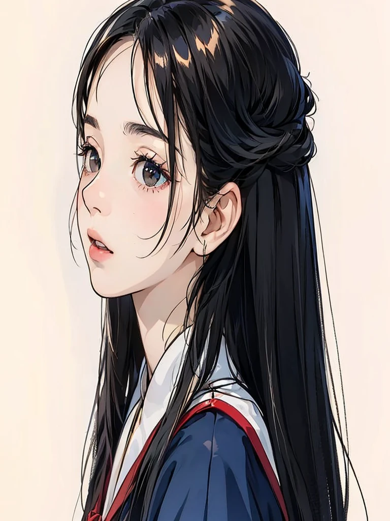 (in 8K、top-quality、masterpiece:1.2)、1 girl、short-haired、black hair long、Brown-skinned、red view、brown eyes