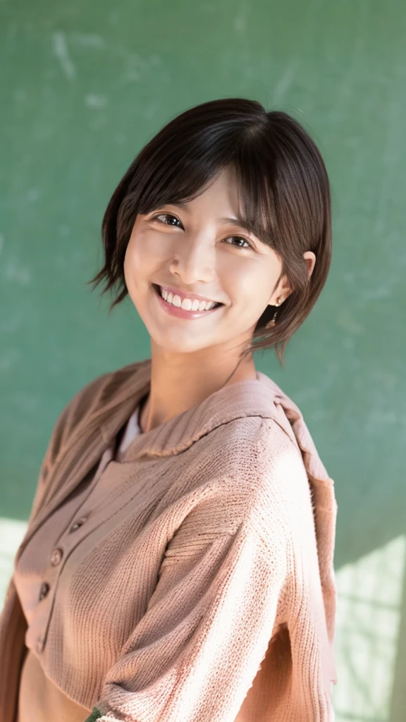 NSFW,harf nude,nipple,wolf cut hair, Japanese school girl,smile