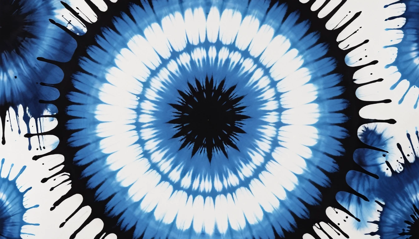 Black, white and blue tie-dye pattern，Ink，Center Focus