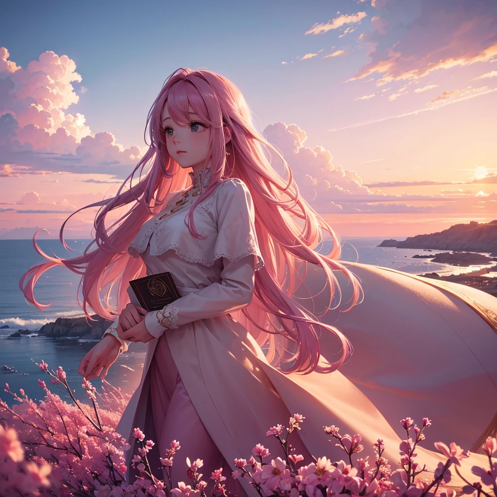 a beautiful pink sky, a serene landscape, detailed clouds, pastel colors, soft lighting, golden hour, dramatic atmosphere, cinematic, highly detailed, 8k, photorealistic, masterpiece, award winning, intricate details, vibrant colors, ethereal, dreamlike, elegant, sophisticated, stunning, magnificent