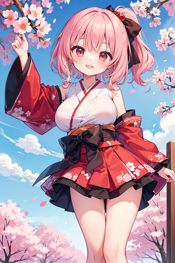 best quality, masterpiece, highres, solo, {white kimono:1.35}, {red hakama:1.35}, {wide sleeves:1.20}, {i_58_kantaicollection:1.15}, short_hair, pink_hair, hair_ornament, ahoge, pink_eyes, serafuku, swimsuit, blush, school_swimsuit, one-piece_swimsuit, red_eyes