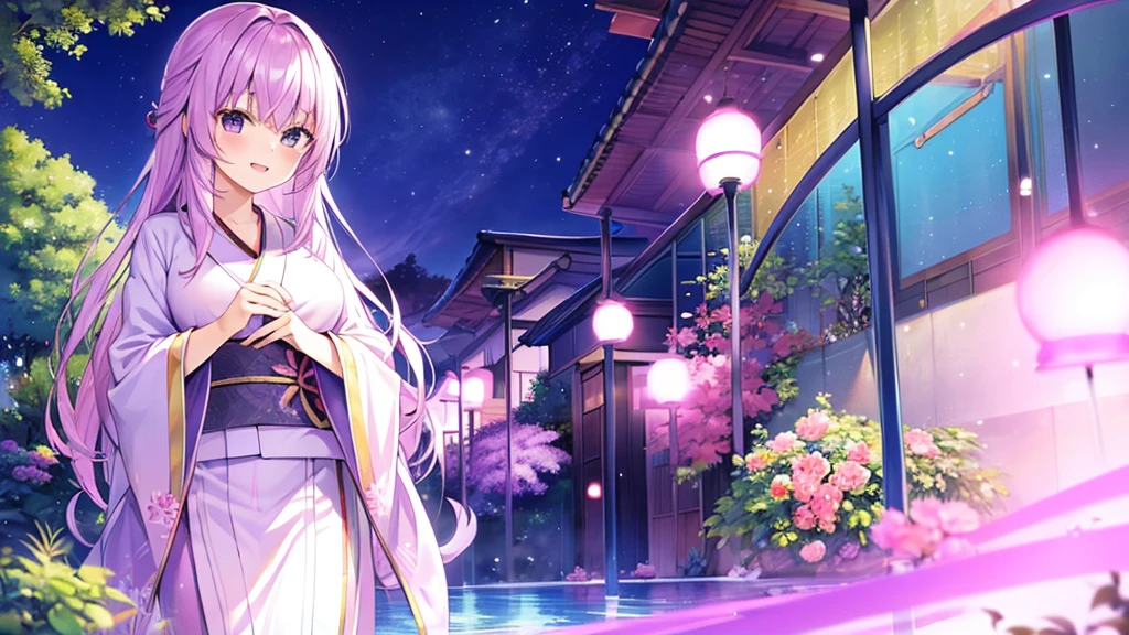 woman　clear　Light purple hair　　kimono　　Anime Style　　garden
